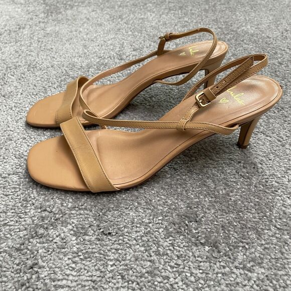 Lulus Synthetic Leather Strappy Sandals Heels Women 8.5 Nude Beige Formal Casual - Picture 2 of 13
